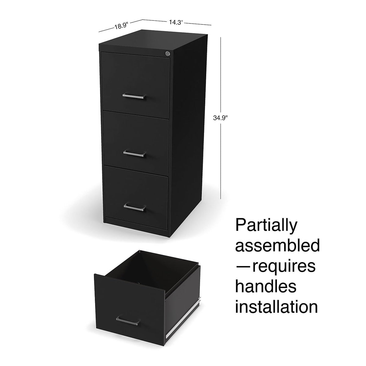 Black 3 Drawer Letter Legal Locking File Cabinet V85889