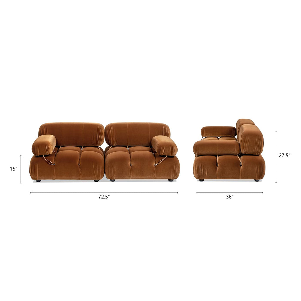 Burnt Orange Performance Velvet 2-Piece Loveseat Sofa B494