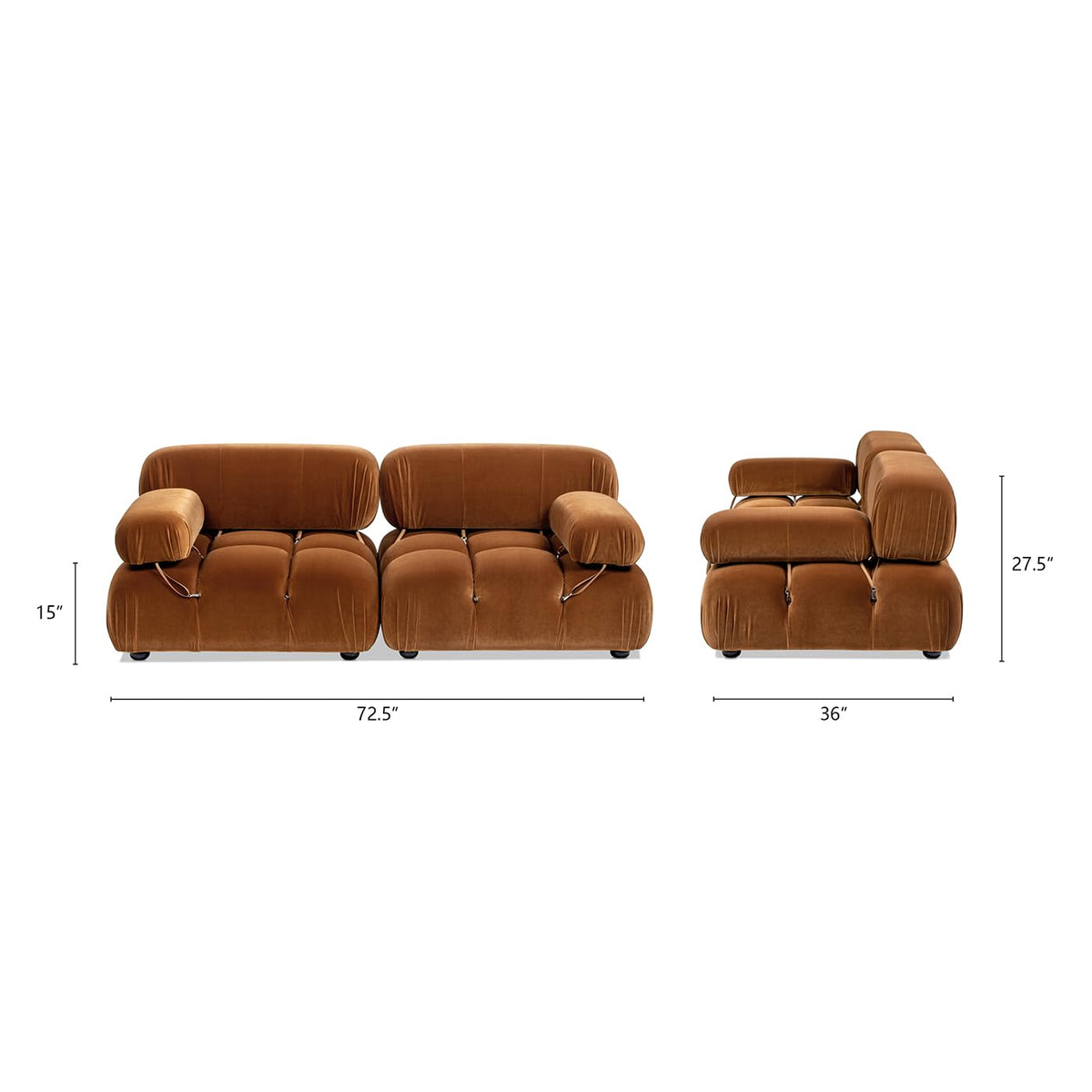 Burnt Orange Performance Velvet 2-Piece Loveseat Sofa B494