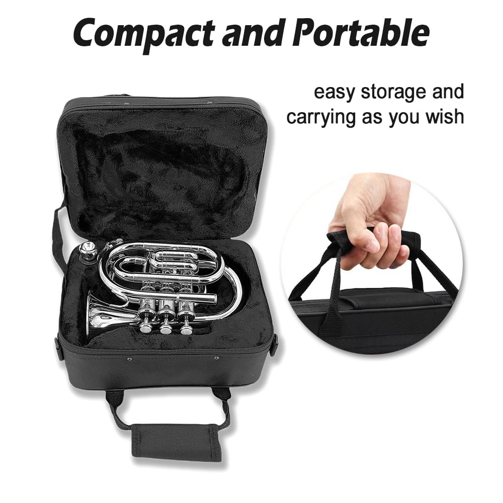 Pocket Trumpet Mini Brass Instrument with 7C Mouthpiece & Case Z428