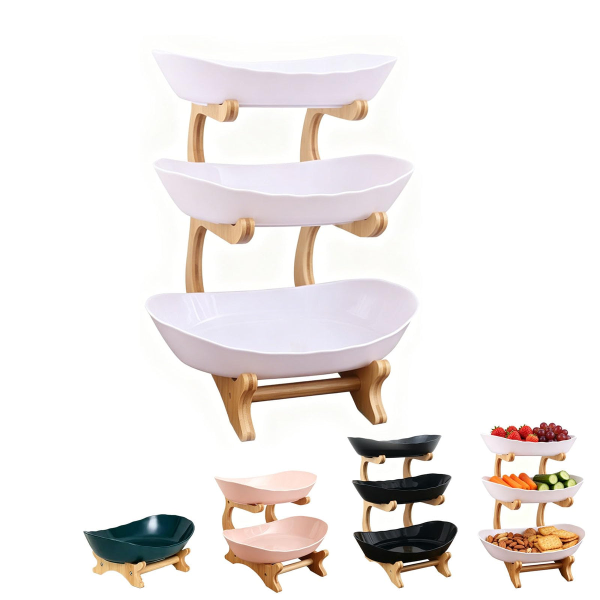 3 Tier Oval Fruit Basket with Bamboo Stand G878291