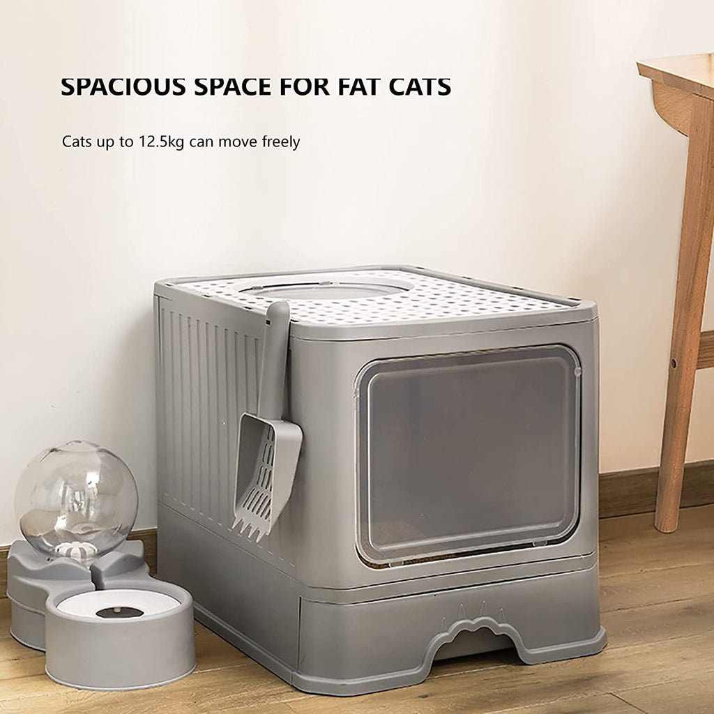 Foldable Top Entry Cat Litter Box with Lid and Scoop G861572