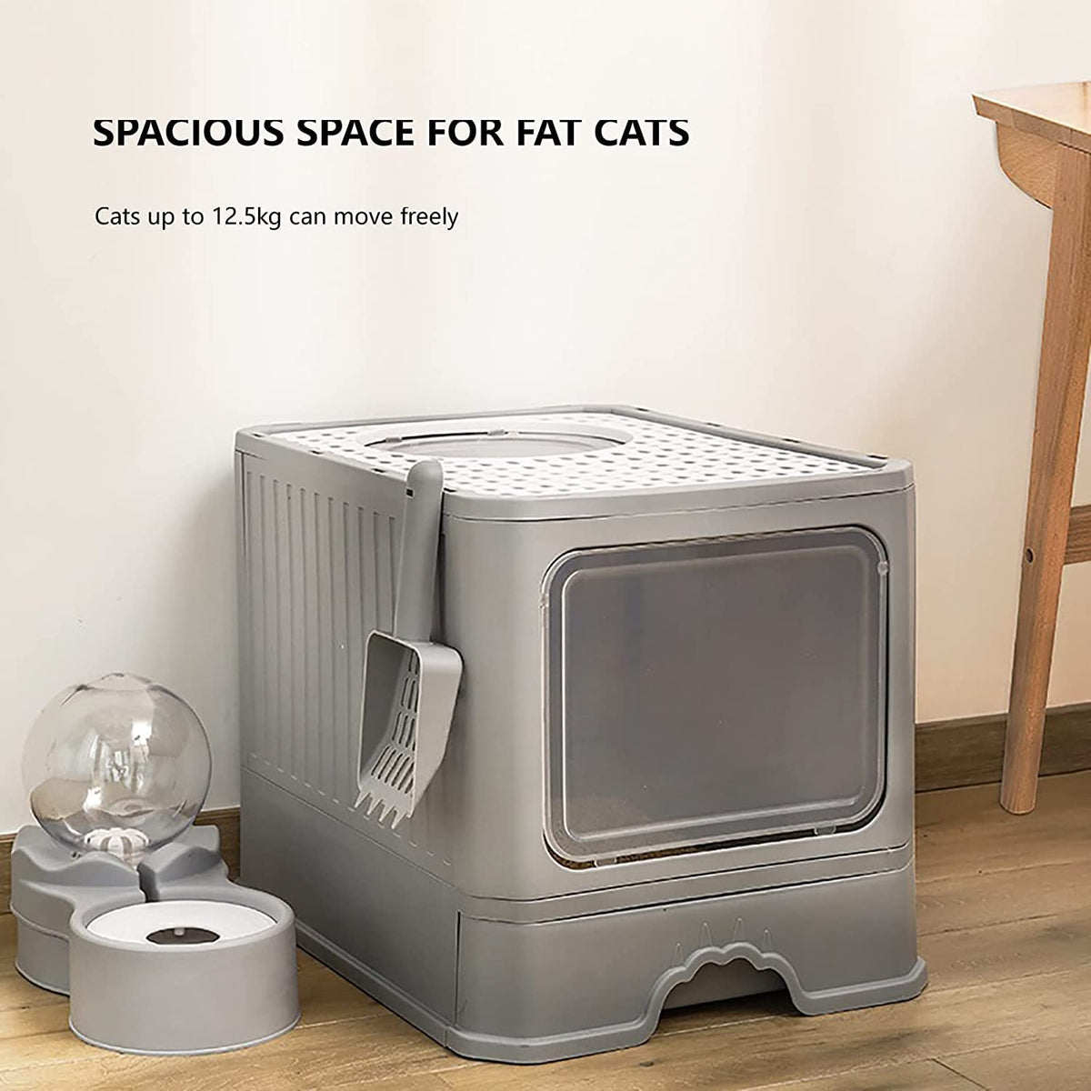 Foldable Top Entry Cat Litter Box with Lid and Scoop G861572