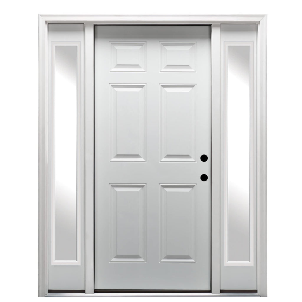 Primed Steel Left Hand In-Swing 6-Panel Exterior Prehung Door 36"x80" with 14" Sidelites M568440