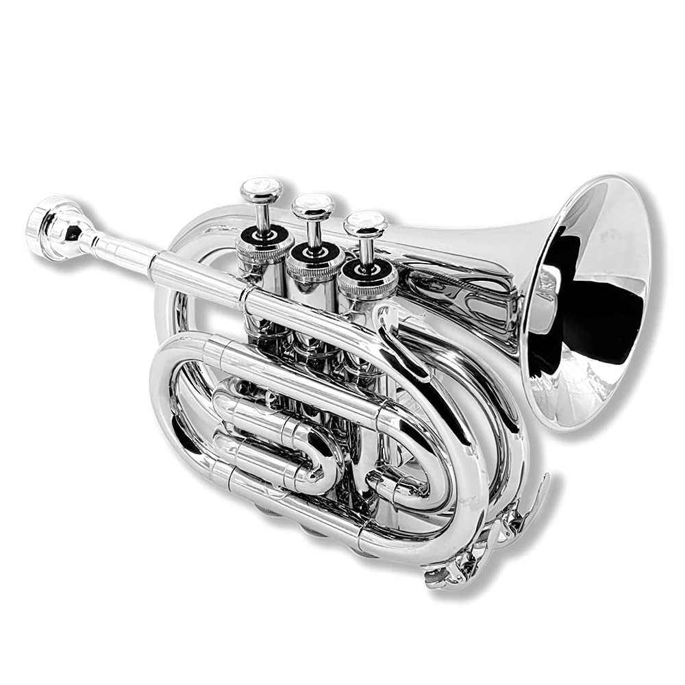 Pocket Trumpet Mini Brass Instrument with 7C Mouthpiece & Case Z428