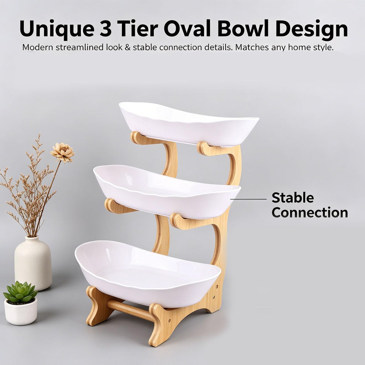 3 Tier Oval Fruit Basket with Bamboo Stand G878291