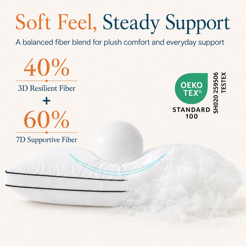 Queen Size Set of 2 Gusseted Bed Pillow Q7526