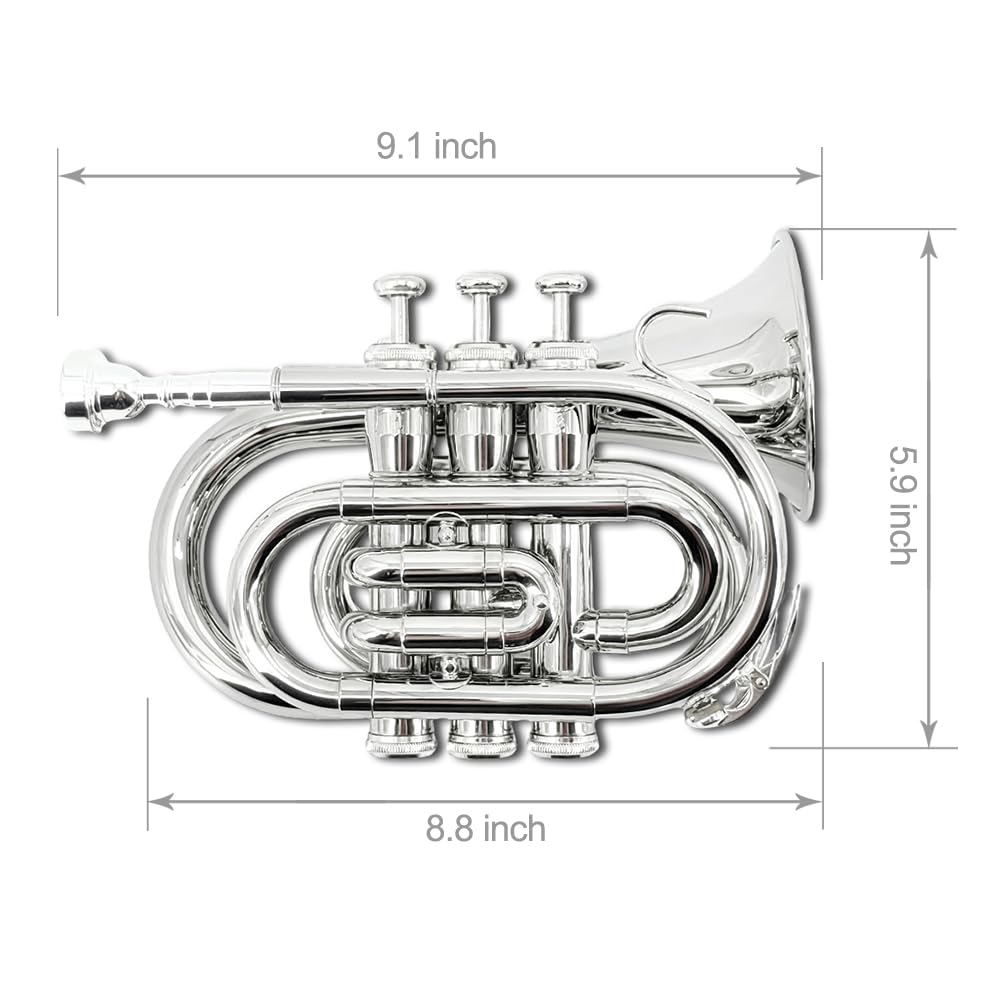 Pocket Trumpet Mini Brass Instrument with 7C Mouthpiece & Case Z428