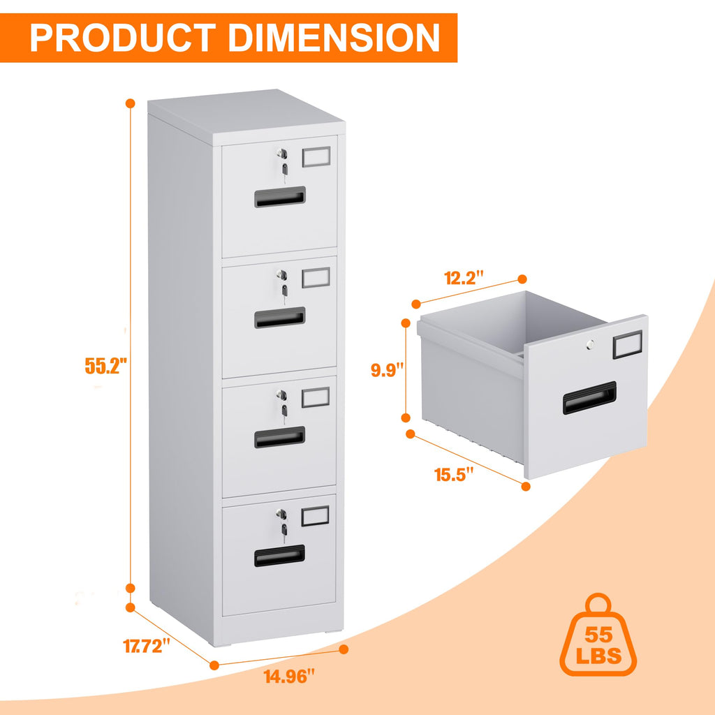 4 Drawer White Metal File Cabinet with Lock N40535