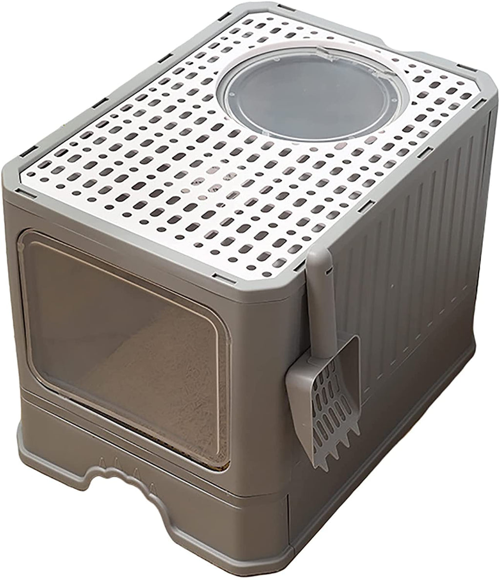 Foldable Top Entry Cat Litter Box with Lid and Scoop G861572