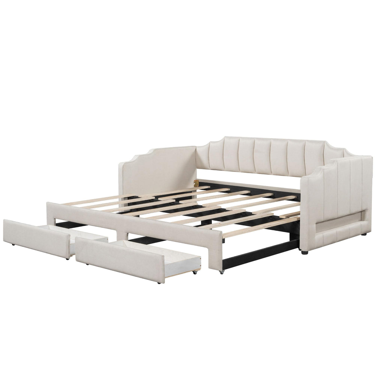 Linen Upholstered Daybed with Trundle and 2 Storage Drawers L23655