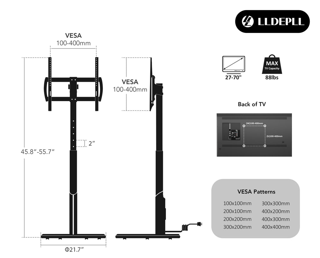 Mobile TV Stand with Power Outlet, Rolling TV Cart for 27-70 Inch, Height Adjustment, Holds up to 88lbs P60369