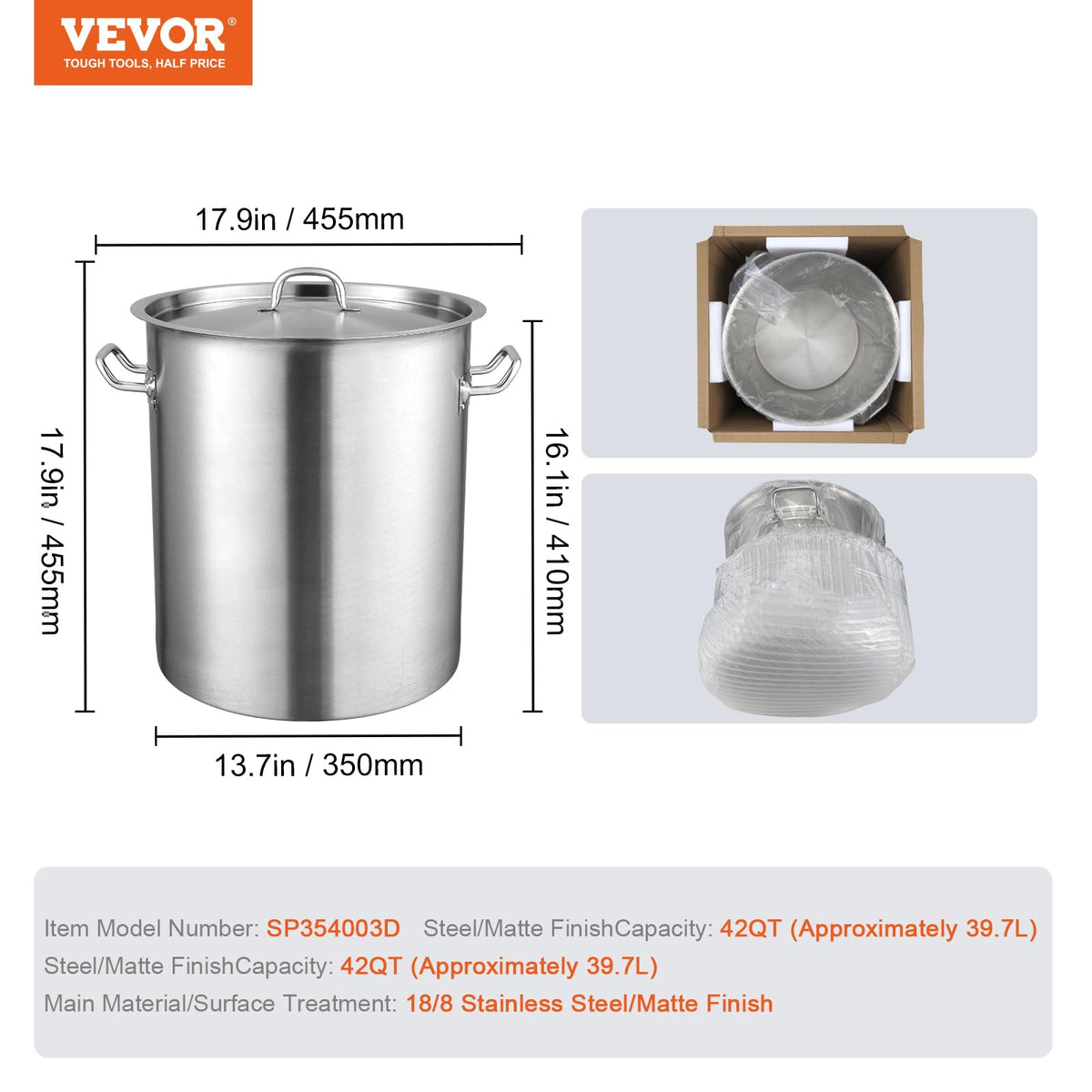 18/8 Stainless Steel 42QT Stockpot A76327