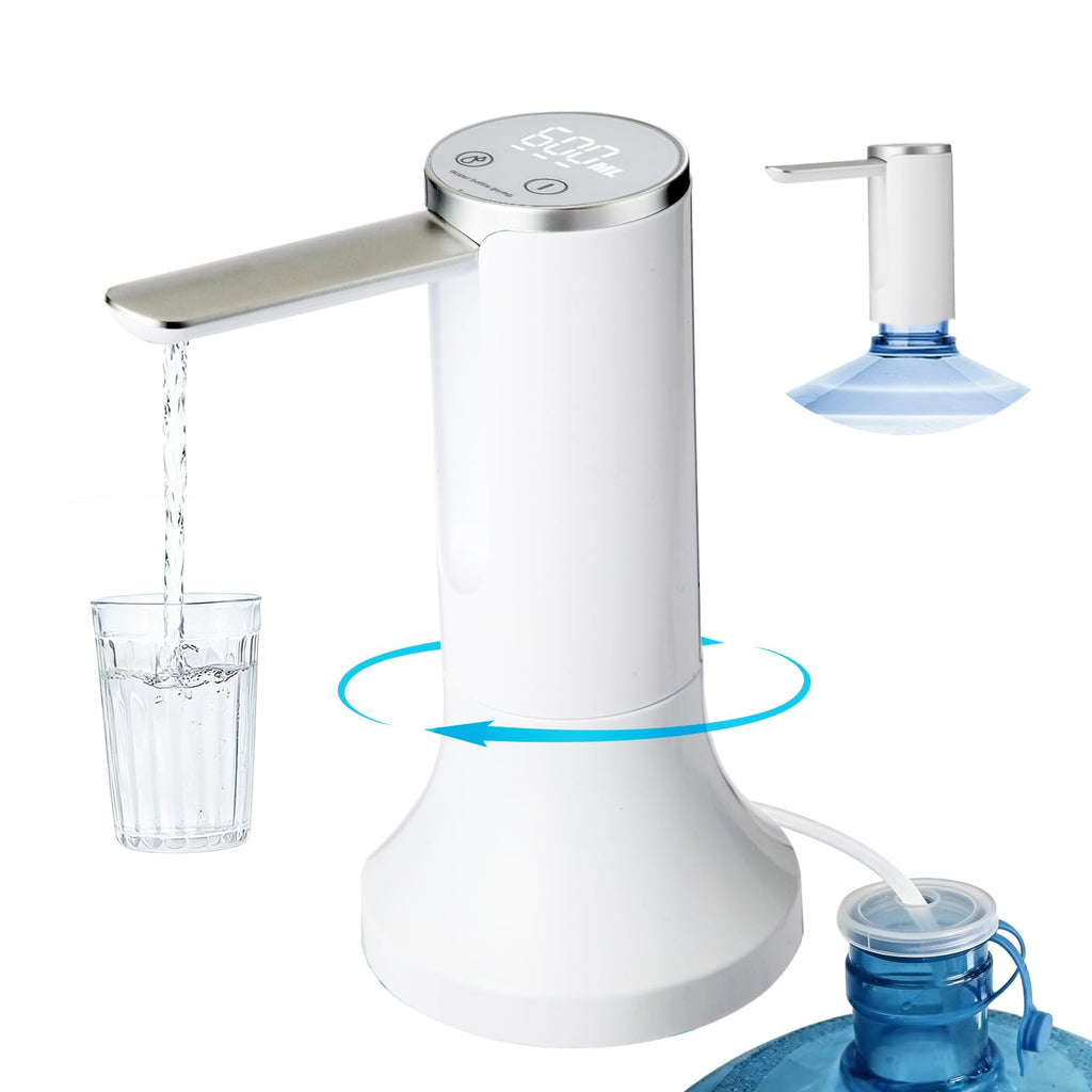 Countertop Water Dispenser with LED Display, Foldable Spout, 4 Dispense Modes, USB-C Rechargeable, White A2060