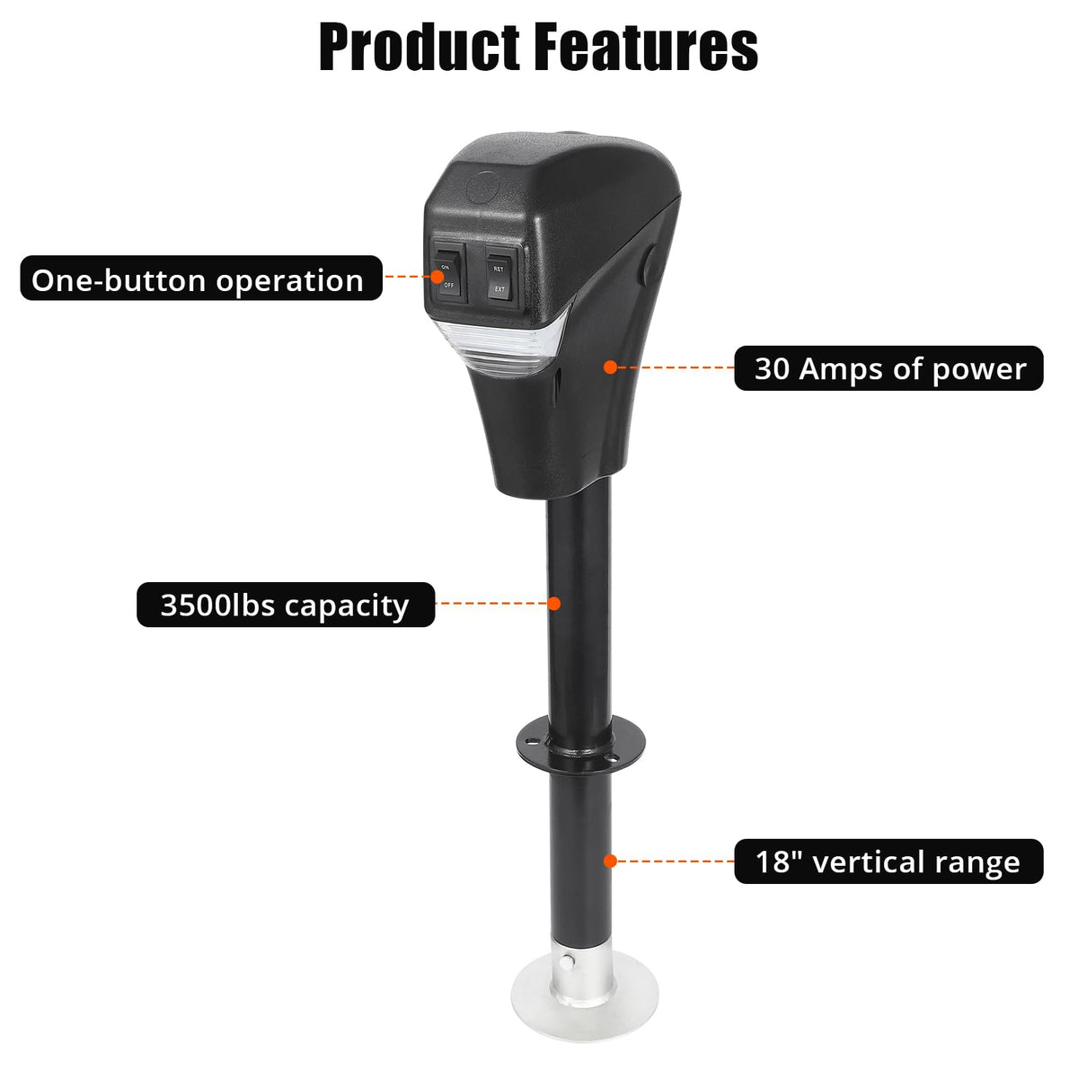 Electric Trailer A-Frame Tongue Jack 3,500 Lbs 18-Inch Stroke 12V DC N23009