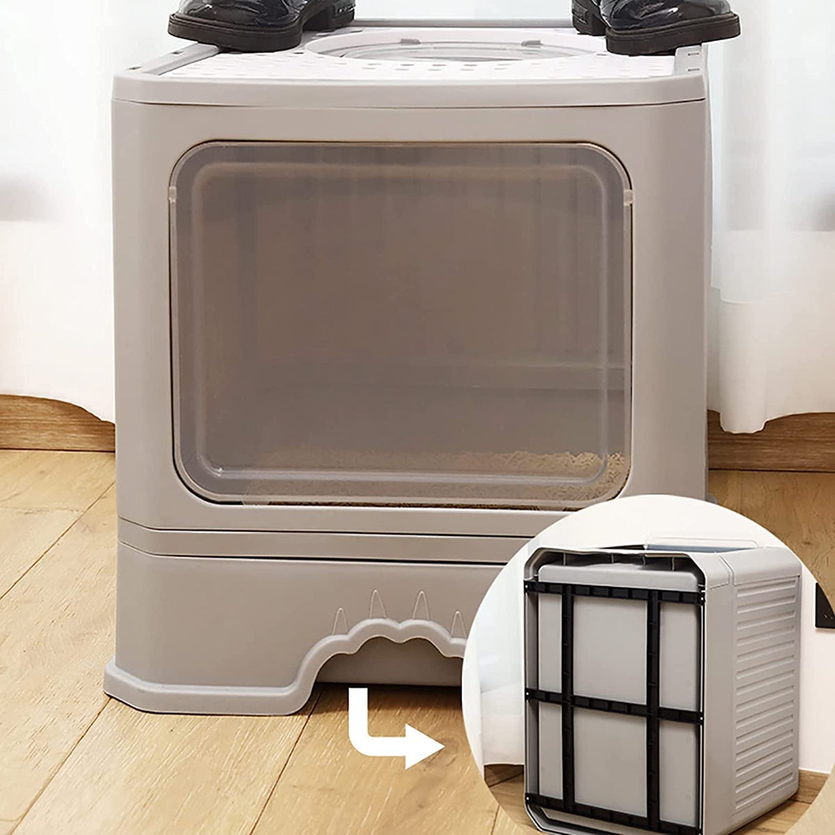 Foldable Top Entry Cat Litter Box with Lid and Scoop G861572