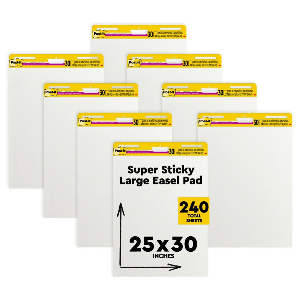 Super Sticky Easel Pad, 25 in. x 30 in., White, 30 Sheets/Pad, 8 Pads/Pack L3615