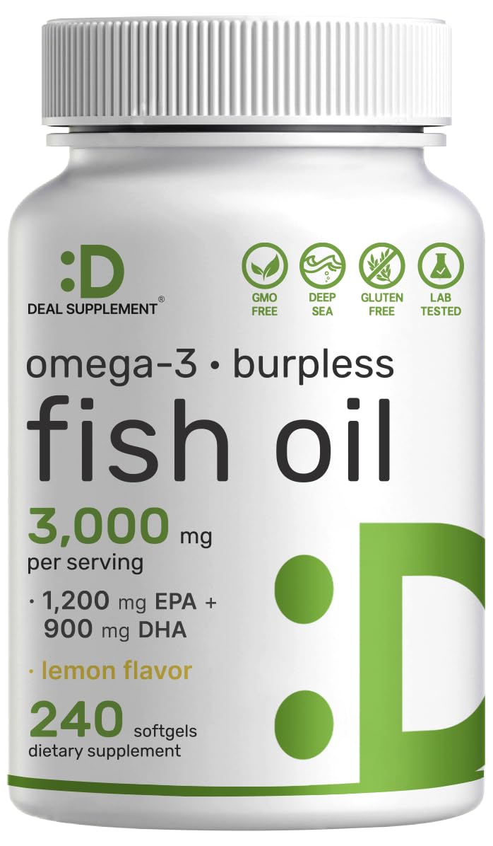 Omega 3 Fish Oil 3,000mg 240 Softgels EPA DHA Lemon Flavored P56195