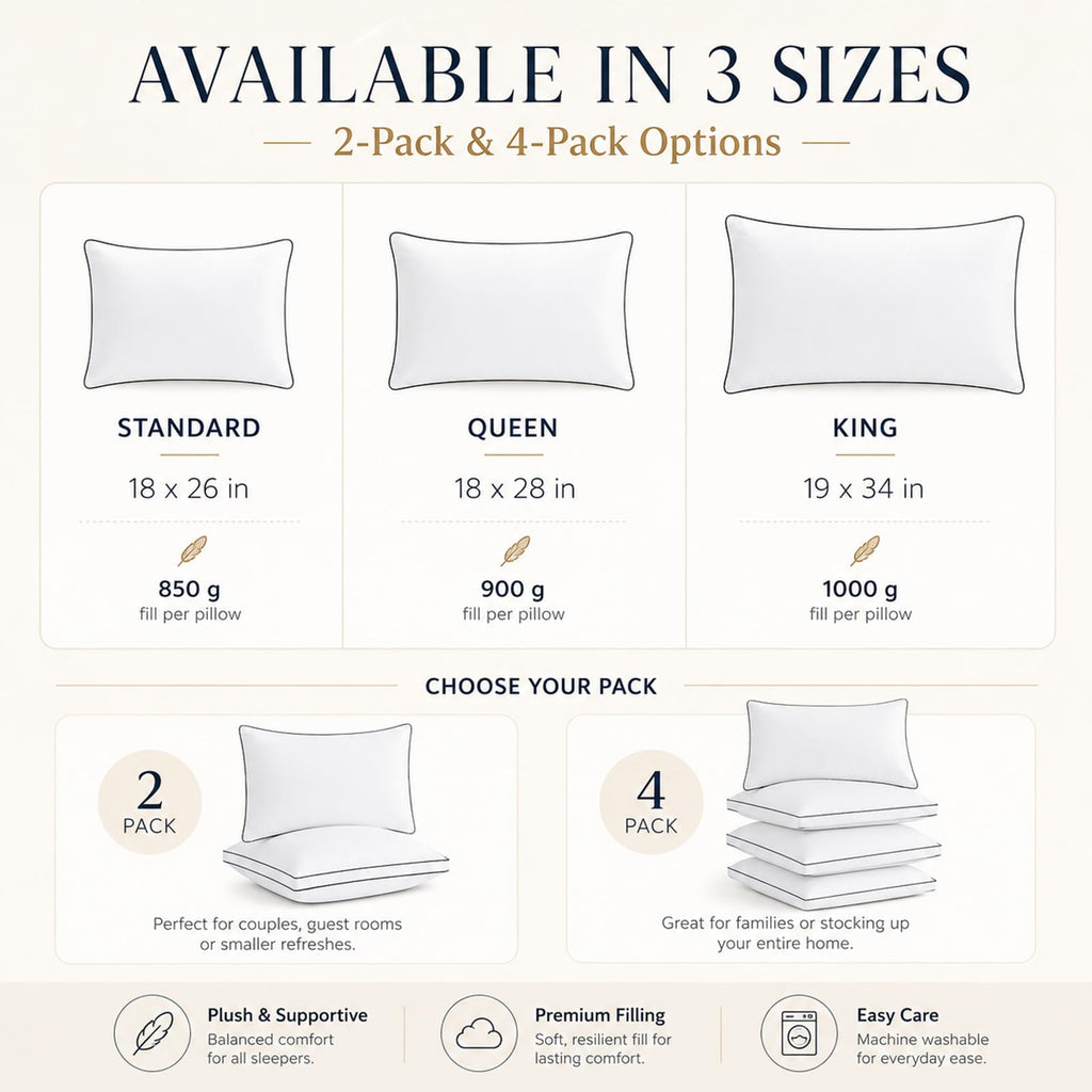Queen Size Set of 2 Gusseted Bed Pillow Q7526