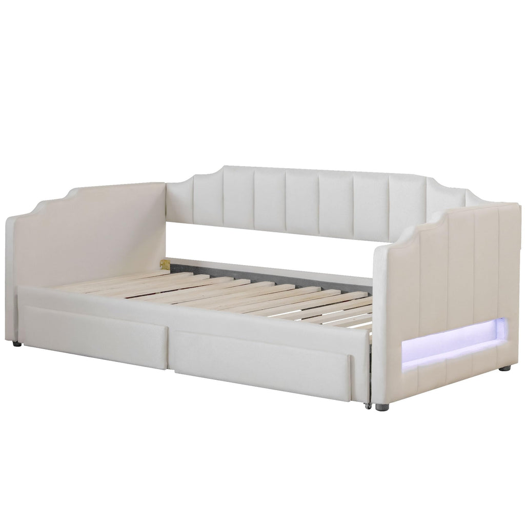 Linen Upholstered Daybed with Trundle and 2 Storage Drawers L23655