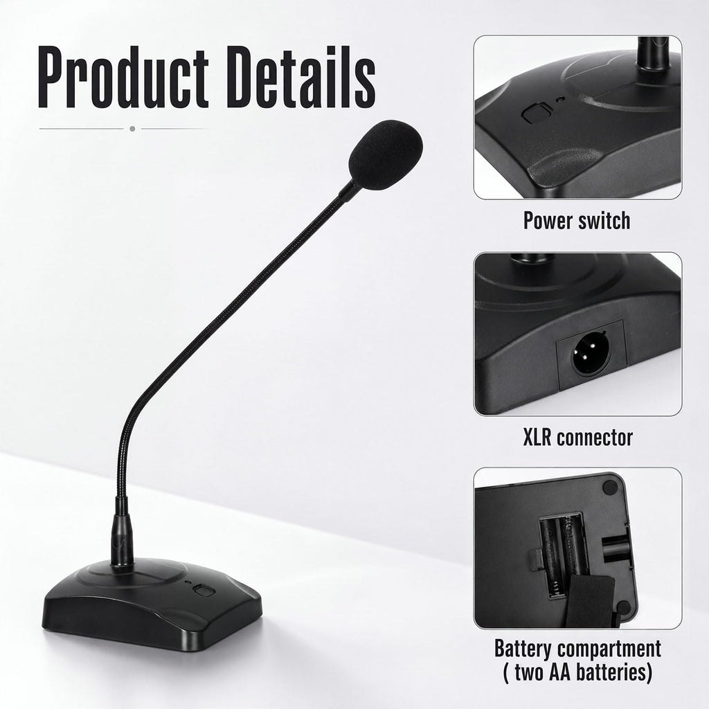 3 Pcs Gooseneck Wired Microphone with Base L522