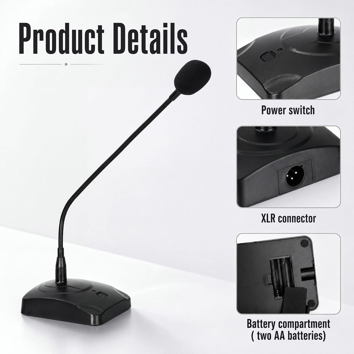 3 Pcs Gooseneck Wired Microphone with Base L522