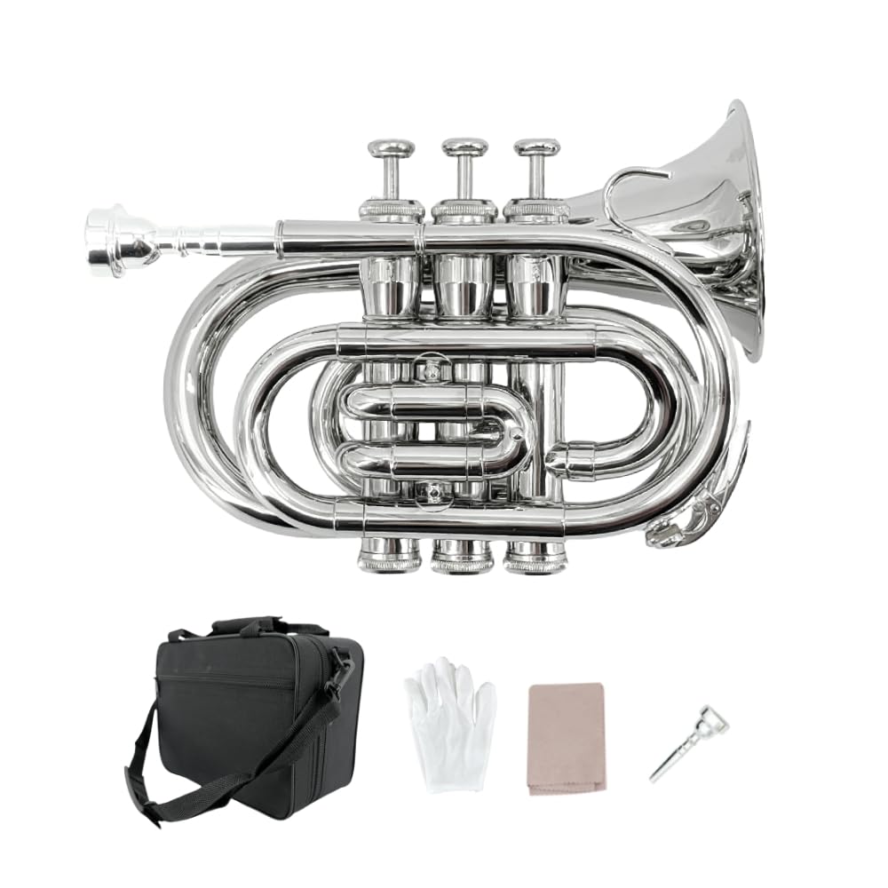 Pocket Trumpet Mini Brass Instrument with 7C Mouthpiece & Case Z428