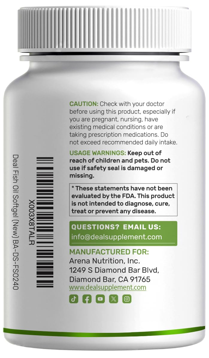 Omega 3 Fish Oil 3,000mg 240 Softgels EPA DHA Lemon Flavored P56195