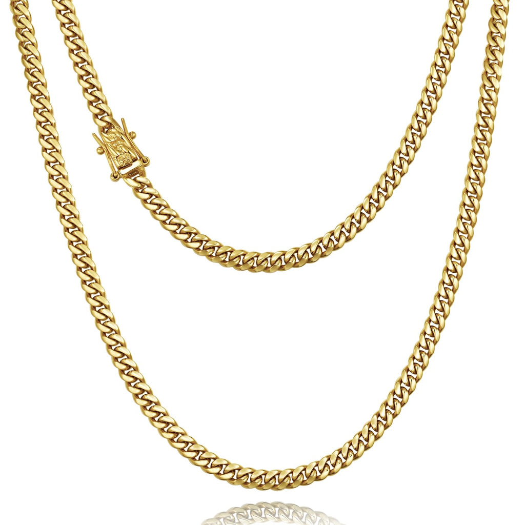 3mm 6mm Cuban Link Chain 14K Gold Plated Stainless Steel Necklace P291527