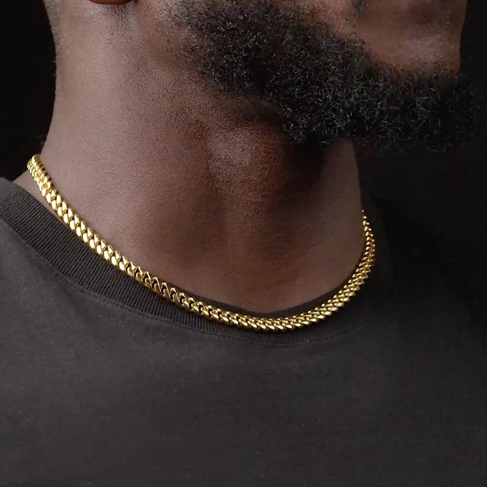 3mm 6mm Cuban Link Chain 14K Gold Plated Stainless Steel Necklace P291527