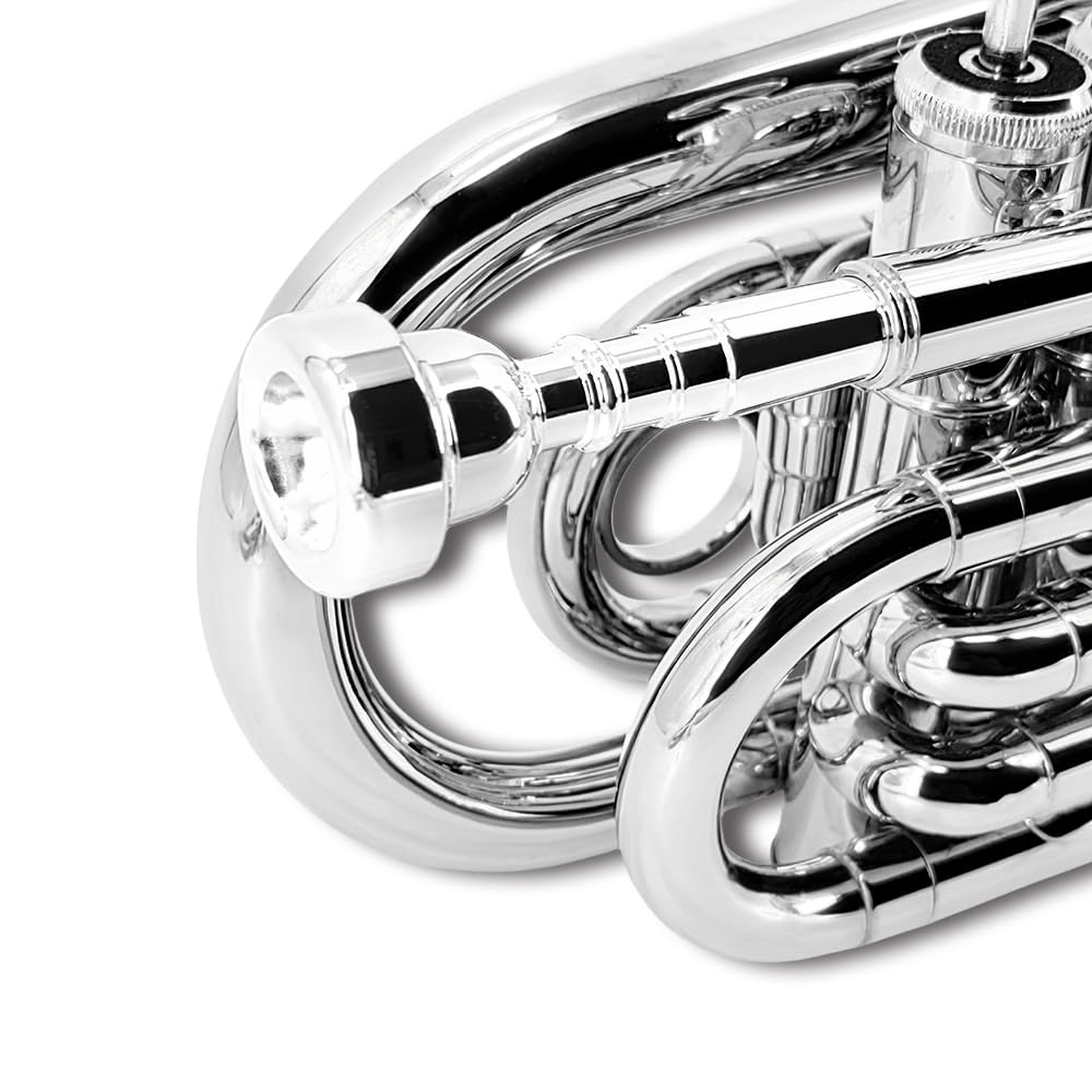 Pocket Trumpet Mini Brass Instrument with 7C Mouthpiece & Case Z428