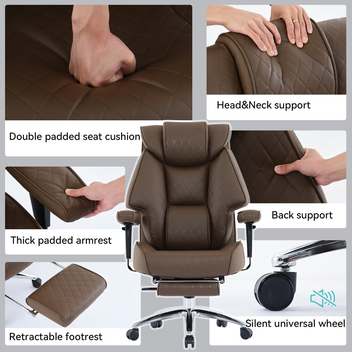 Big and Tall Office Chair with Footrest, PU Leather High Back Executive Chair 400lbs, Ergonomic Computer Chair Lumbar Support (Brown) E152471