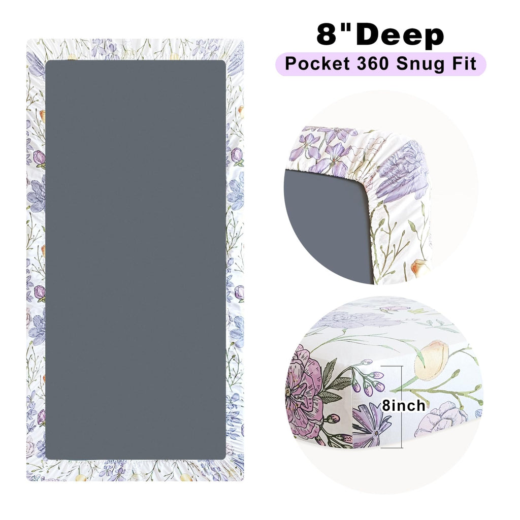 Soft Floral Crib Sheets 3 Pack 28'' X 52'' Fitted Microfiber Violet B50437