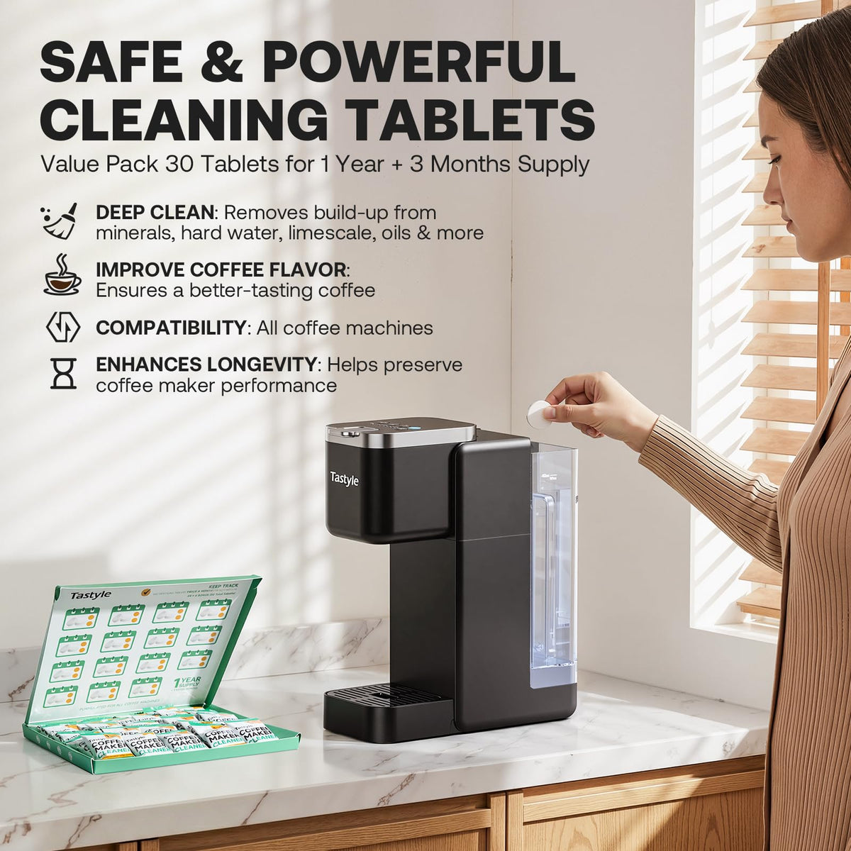 Mini Single Serve Coffee Maker with 30 Descaler Tablets G708394
