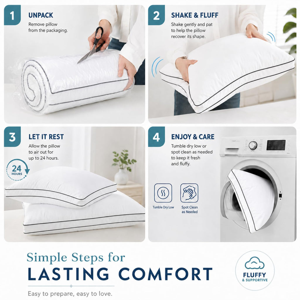 Queen Size Set of 2 Gusseted Bed Pillow Q7526