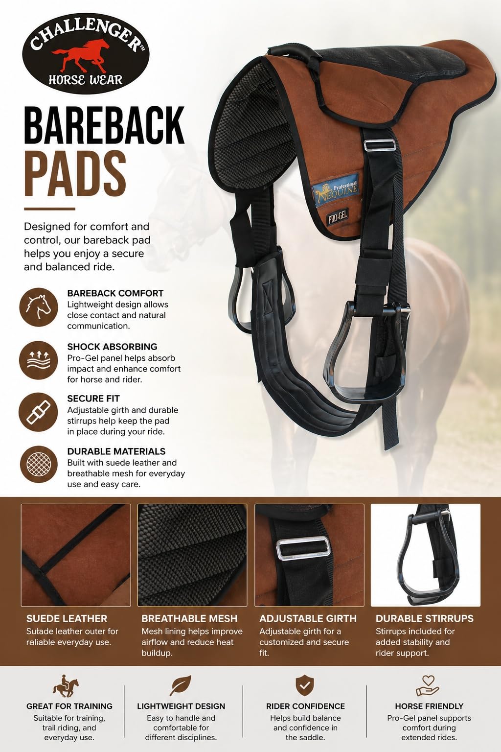 Lightweight Neoprene Padded Bareback Saddle Pad Z771
