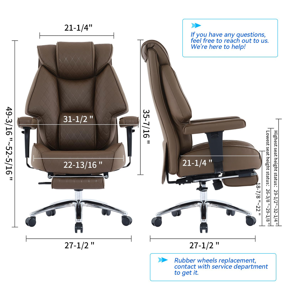 Big and Tall Office Chair with Footrest, PU Leather High Back Executive Chair 400lbs, Ergonomic Computer Chair Lumbar Support (Brown) E152471