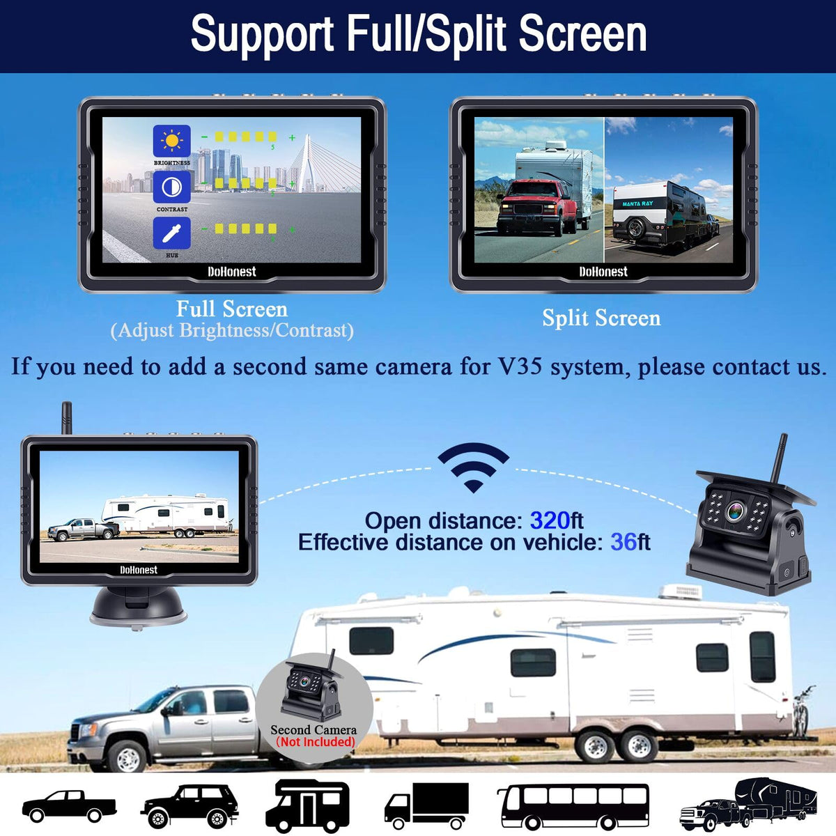 Wireless Solar Magnetic Backup Camera HD 1080P 5'' Monitor Kit S152643