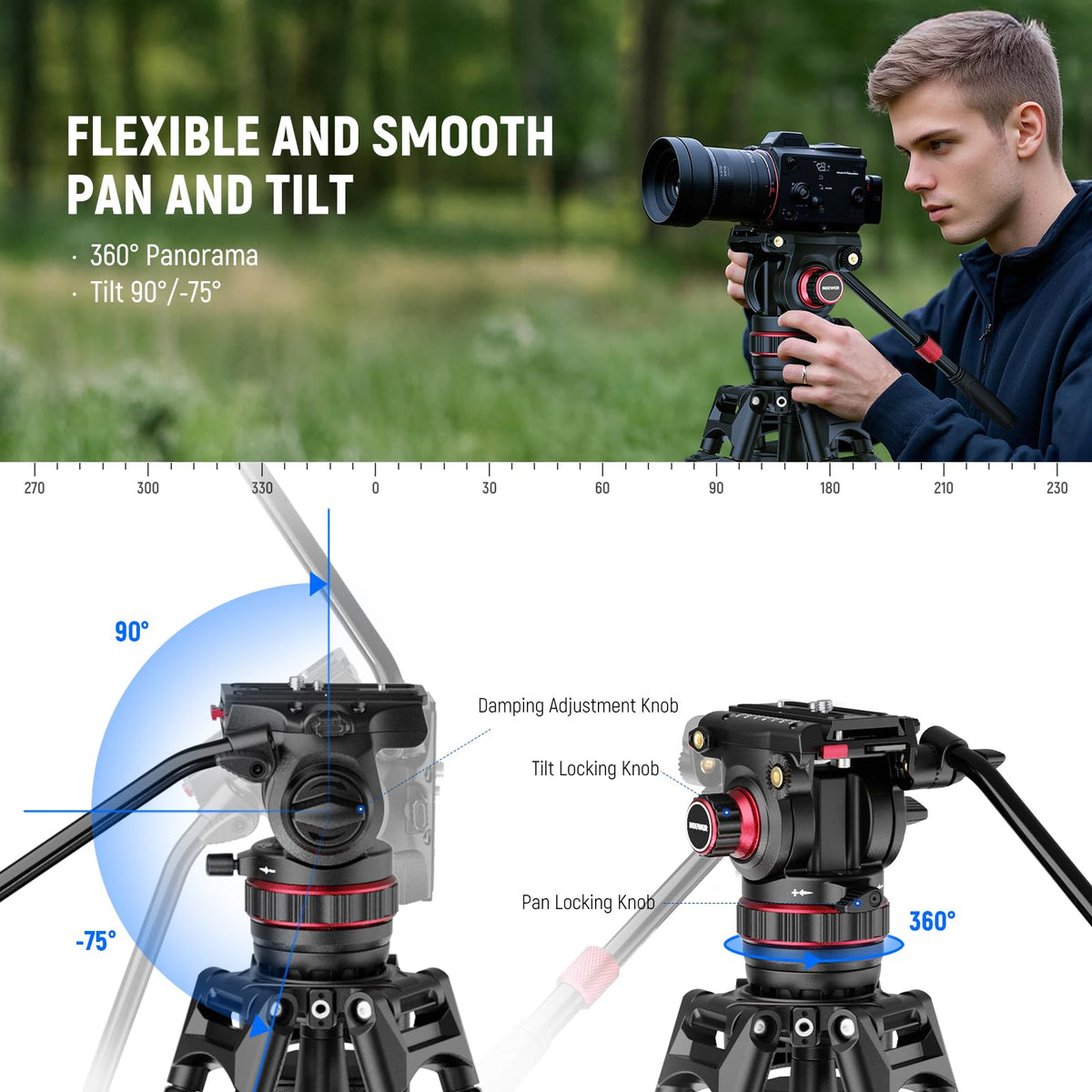 Carbon Fiber Video Camera Tripod with Fluid Head G633254