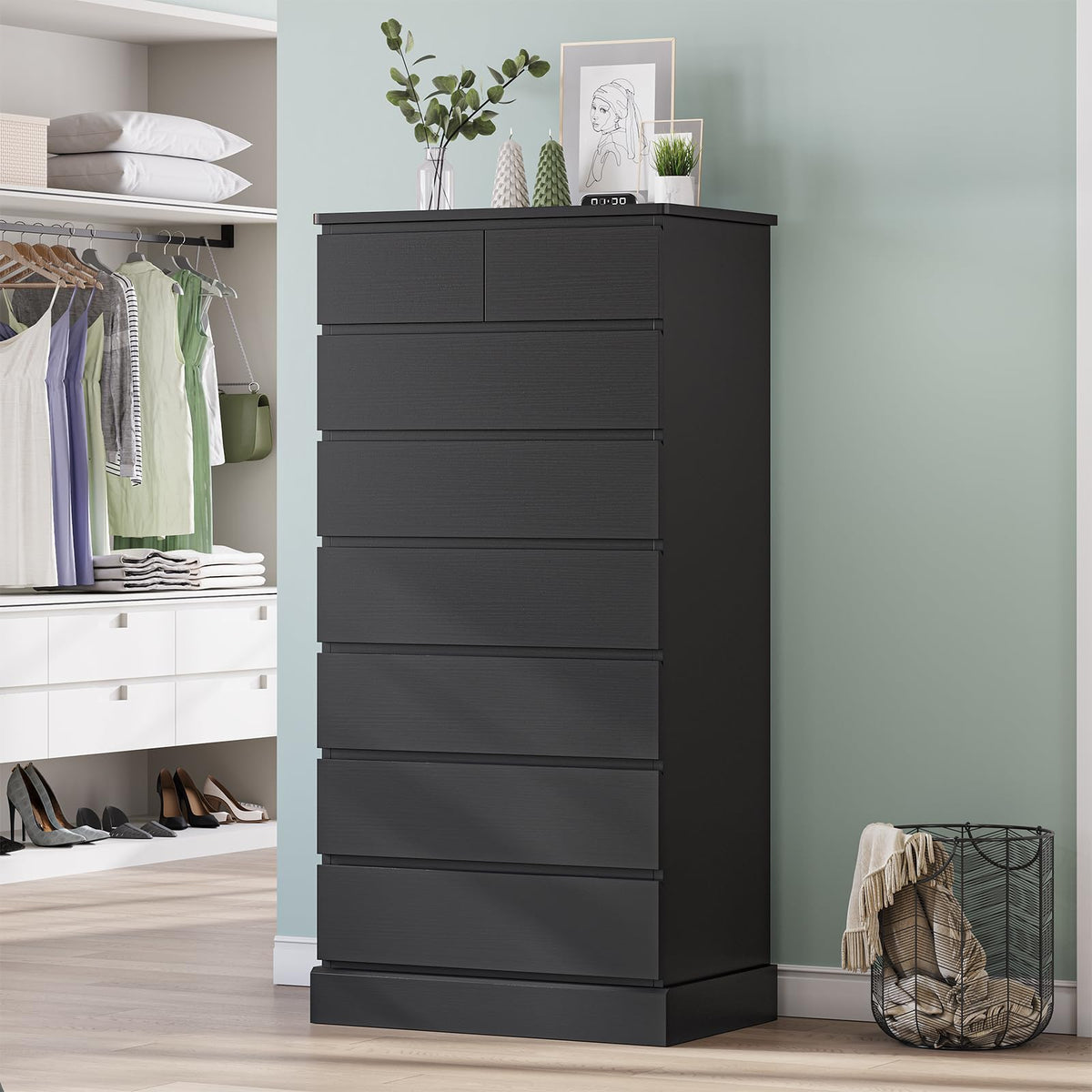 Black 8 Drawer Wood Dresser S7155