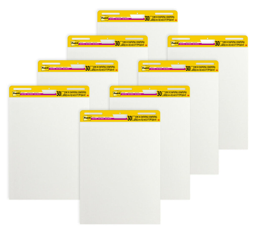 Super Sticky Easel Pad, 25 in. x 30 in., White, 30 Sheets/Pad, 8 Pads/Pack L3615
