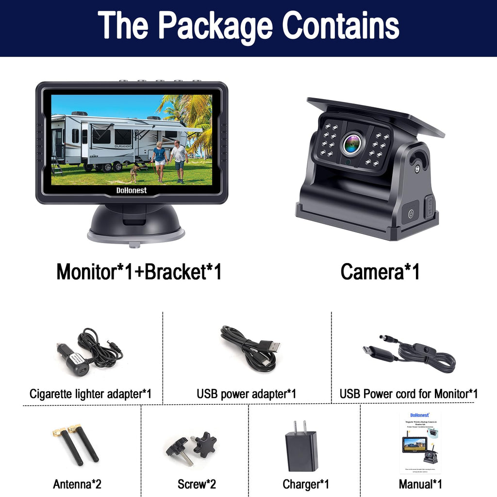 Wireless Solar Magnetic Backup Camera HD 1080P 5'' Monitor Kit S152643