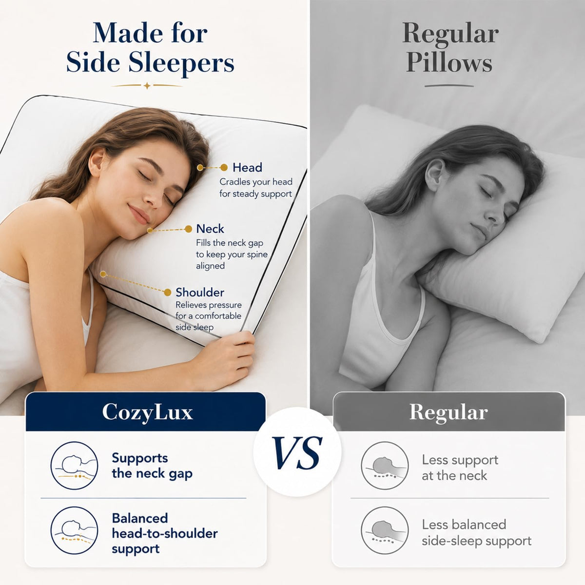 Queen Size Set of 2 Gusseted Bed Pillow Q7526
