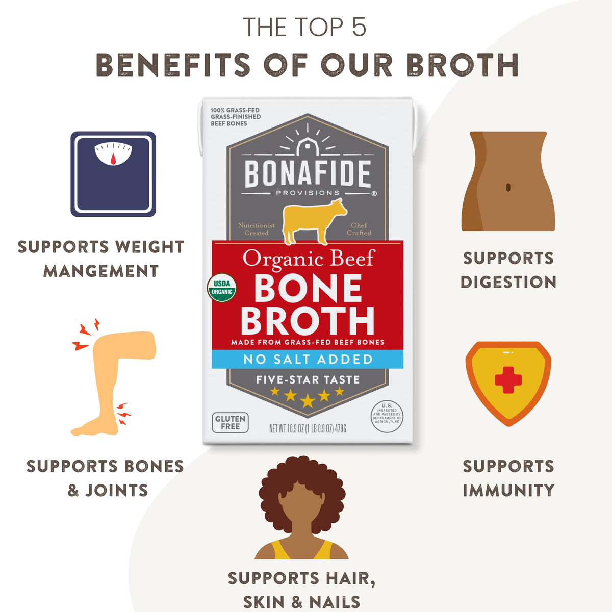 Organic Beef Bone Broth No Salt Added 16.9oz 6 Pack U52501