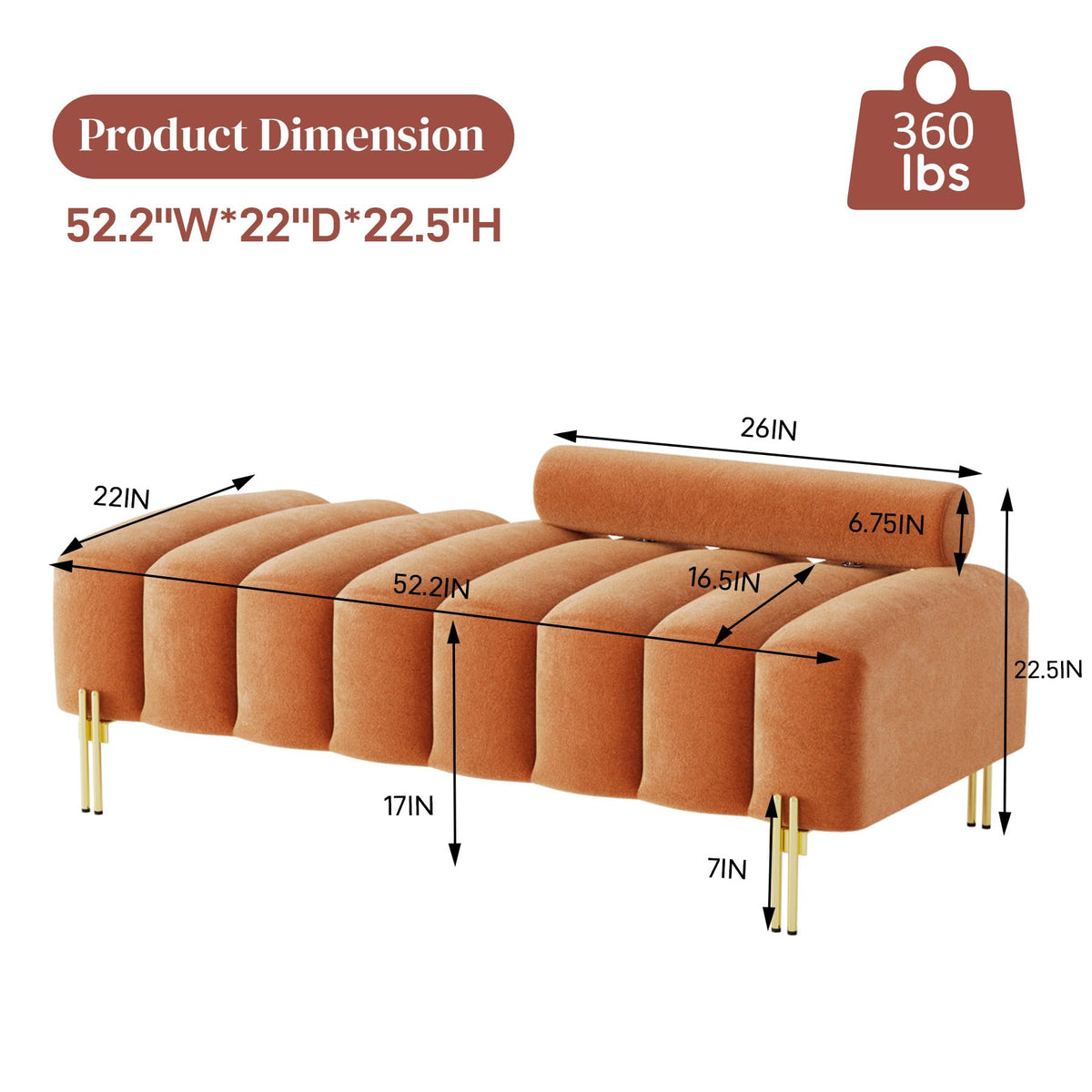 Orange Velvet Ottoman Bench W7495