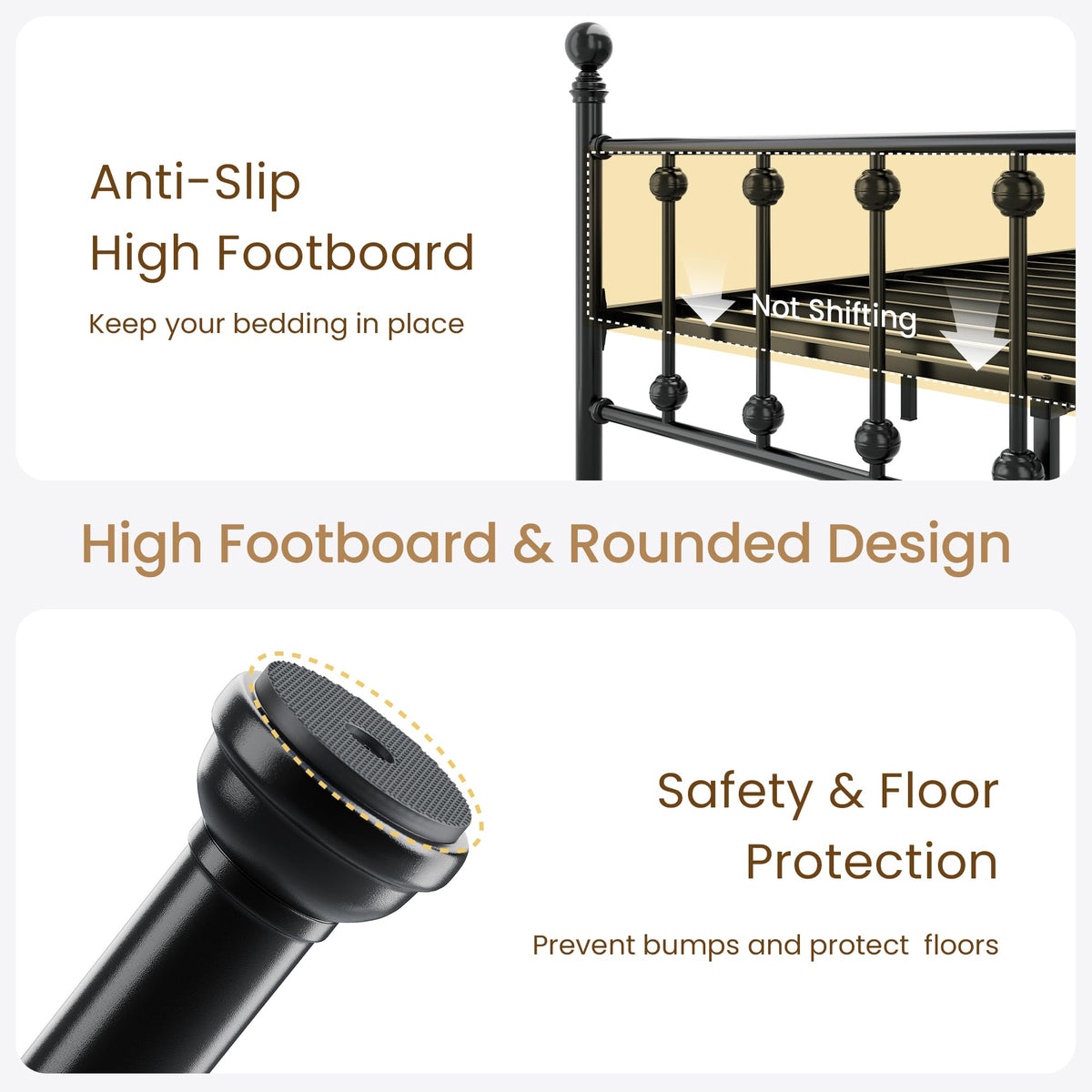 Queen Metal Bed Frame with Victorian Headboard and Footboard Black I195355