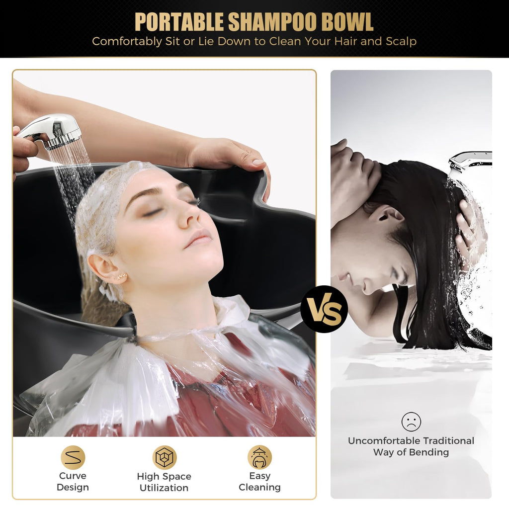 Portable Shampoo Bowl with Electric Pump, Height Adjustable Hair Washing Station Z27677