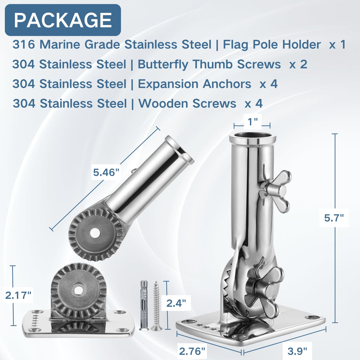 316 Stainless Steel Adjustable Flag Pole Holder G70237