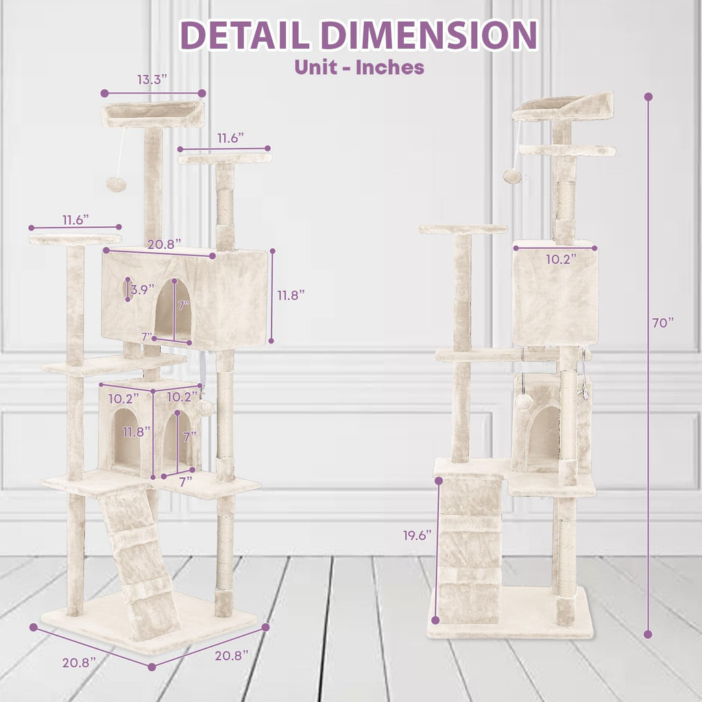 70 Inches Multi-Level Cat Tree with Scratching Posts J779439