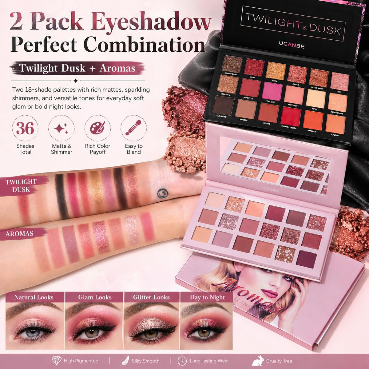 Nude Eyeshadow Palette Makeup Set, Matte Shimmer Glitter Pressed Pearl F54565
